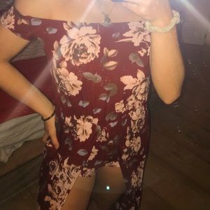 Deep Red Floral High Low Romper